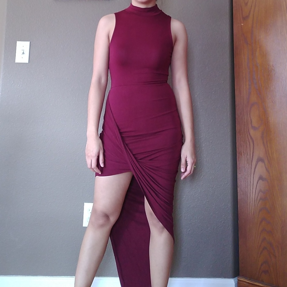 Asymmetrical Drape Hi-Lo Dress - Picture 2 of 7